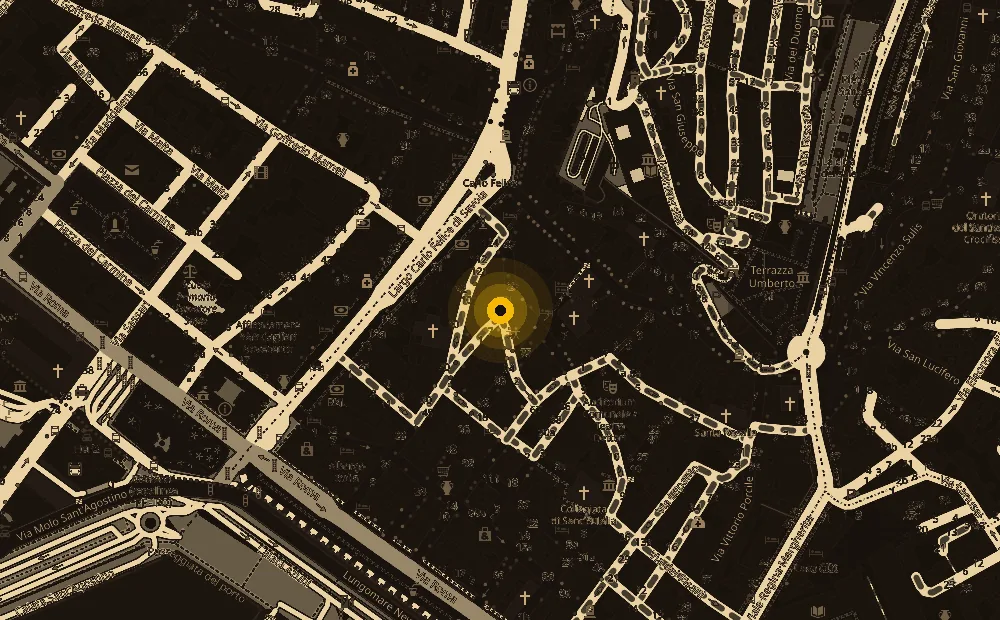 Mappa del quartiere Marina di Cagliari con il segnaposto su via Savoia 8, fra piazza Yenne e piazza Sant'Eulalia